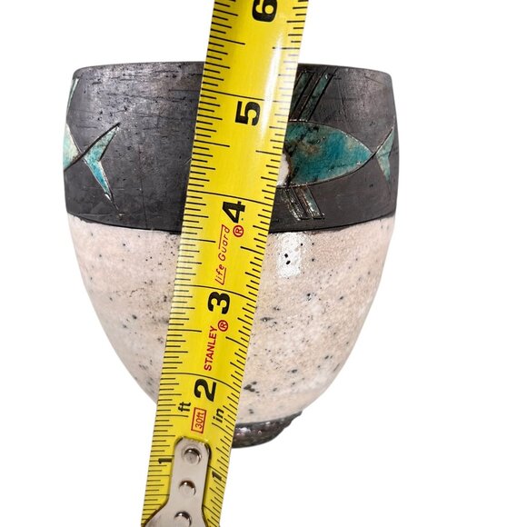 Raku Pottery Fish Vase Teal Black Glazed Textured Iridescent Artistic Signed - Picture 11 of 12